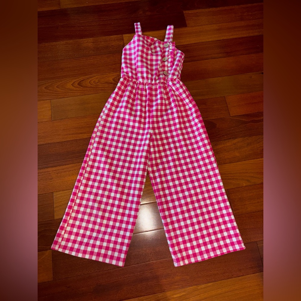 Pink Gingham Wide-Leg Kids Jumpsuit